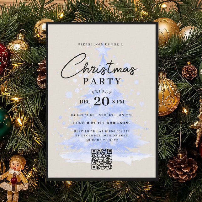 Invitation QR Navy BLUE Christmas Tree Christmas Party (QR Navy BLUE Christmas Tree Christmas Party Invitation)