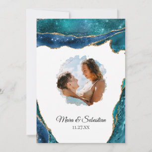 Invitation *~* QR - PHOTO - RSVP AR13 Mariage AGATE Turquoise