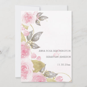 Invitation *~* QR Rose Roses AR15 Gold Floral Wedding RSVP