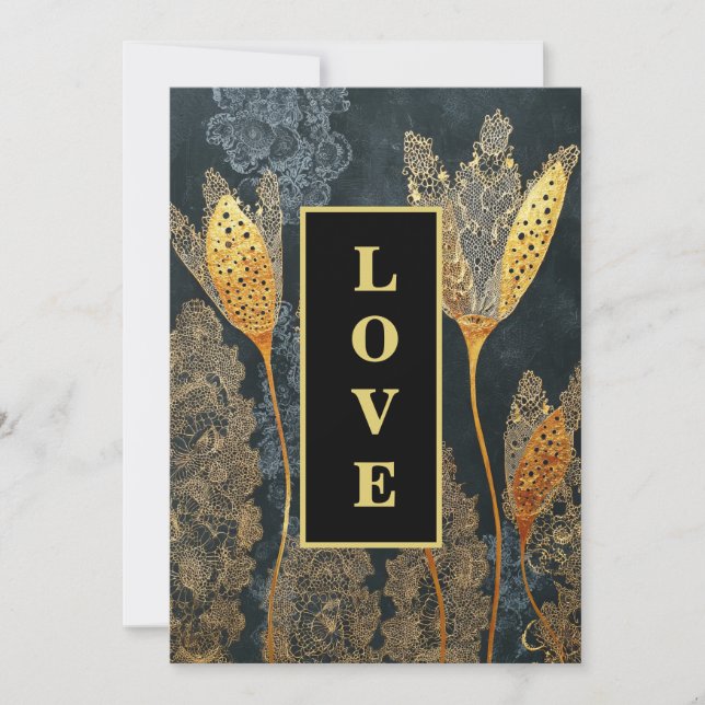 Invitation *~ QR RSVP AR26 Gold Lace LOVE Luxury 32 Mariage (Devant)