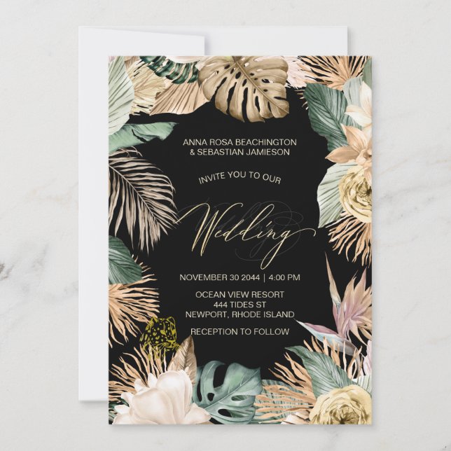 Invitation *~* QR RSVP Jungle Leopard Botanical AR21 MARIAGE (Devant)