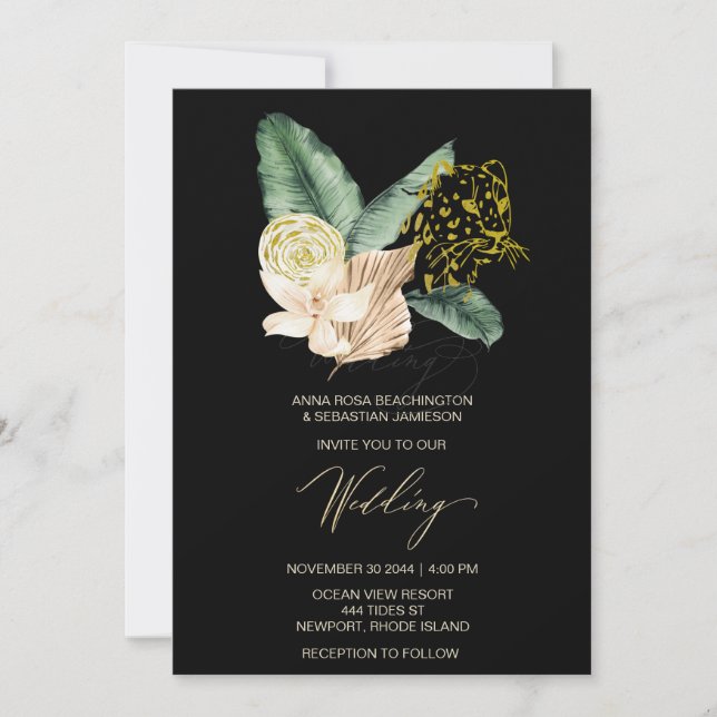 Invitation *~* QR RSVP Jungle Tropical Leopard AR21 MARIAGE (Devant)