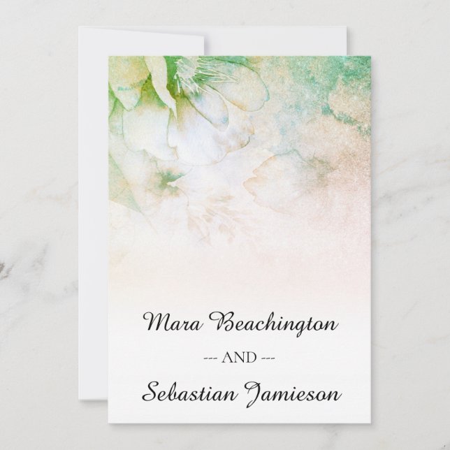 Invitation *~* QR RSVP Parties scintillant florale Pêche Mari (Devant)