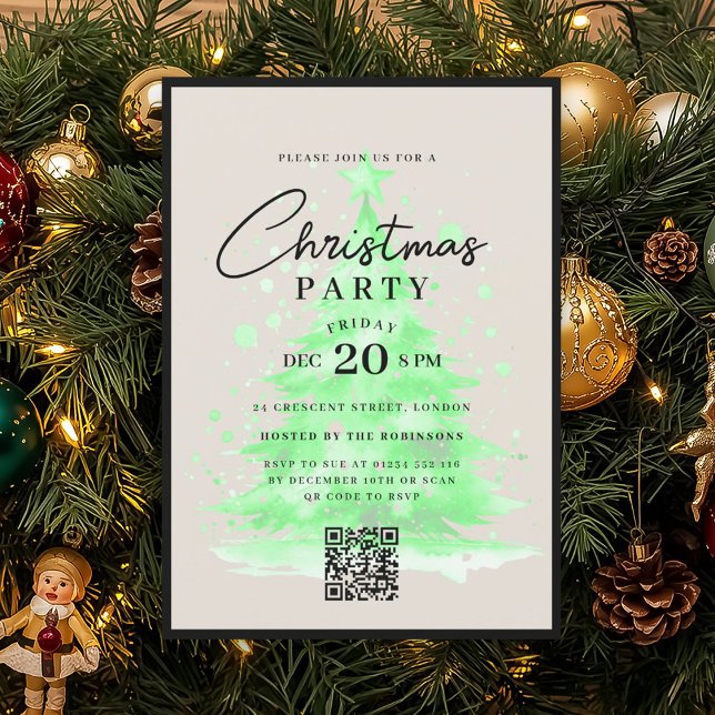 Invitation QR Sapin de Noël Fête de Noël (QR Green Christmas Tree Christmas Party Invitation)