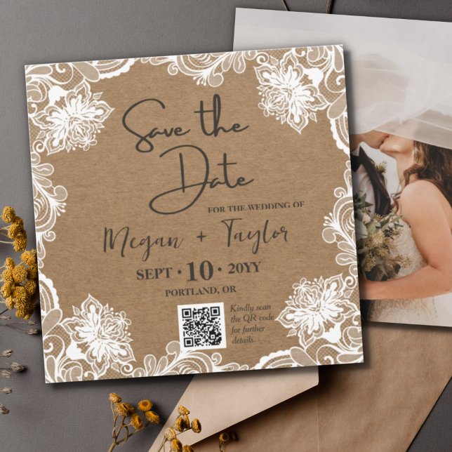 Invitation QR Simple Rustic Enregistrer la date Mariage photo (Créateur téléchargé)