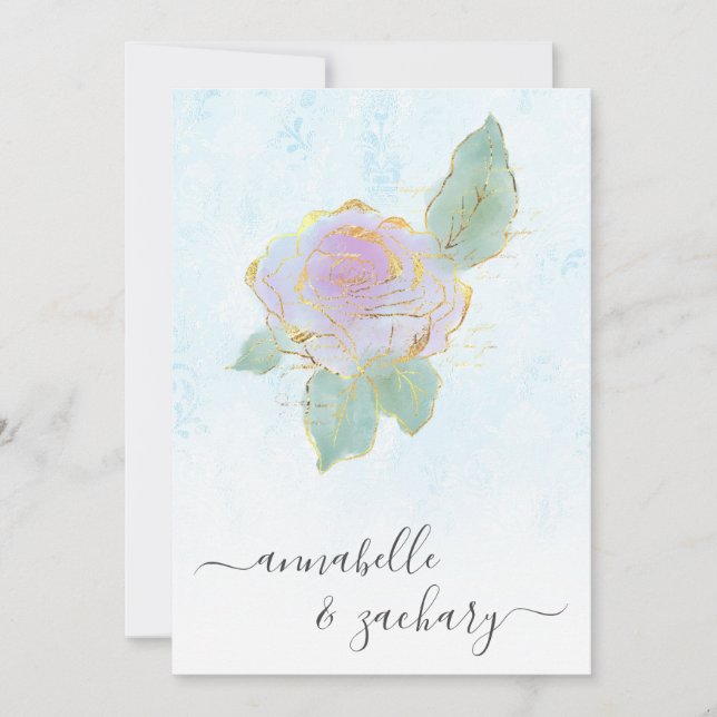 Invitation *~* QR TURQUOISE Damask RSVP Rose AR12 Mariage Inv (Devant)