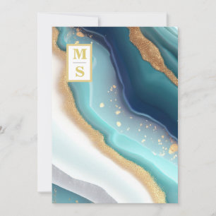 Invitation *~ QR TURQUOISE Monogramme AR66 RSVP Mariage d'âge