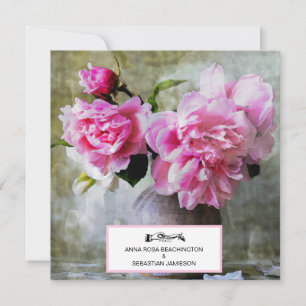 Invitation *~* QR Vintage Peony rose Fleur RSVP AR23 MARIAGE