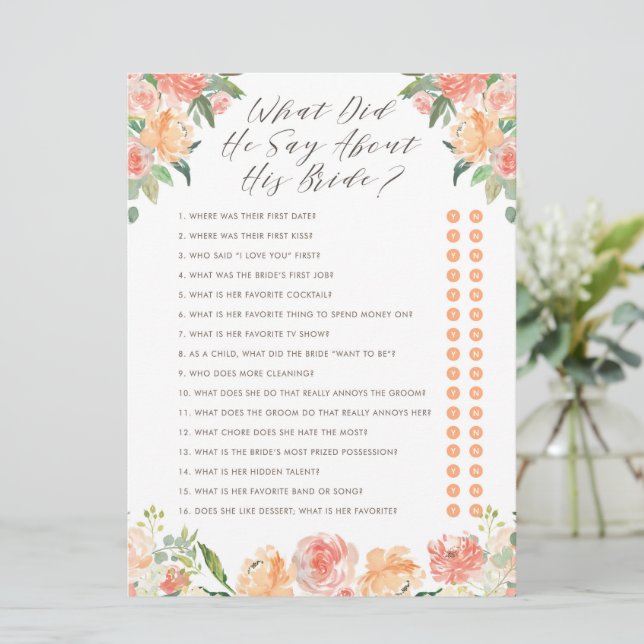 Invitation Qu'a-t-il dit de son jeu de douche de mariée (Debout devant)