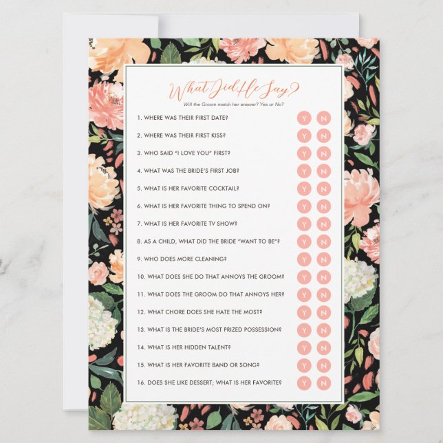 Invitation Qu'A-T-Il Dit Groom Fête des mariées Game (Devant)