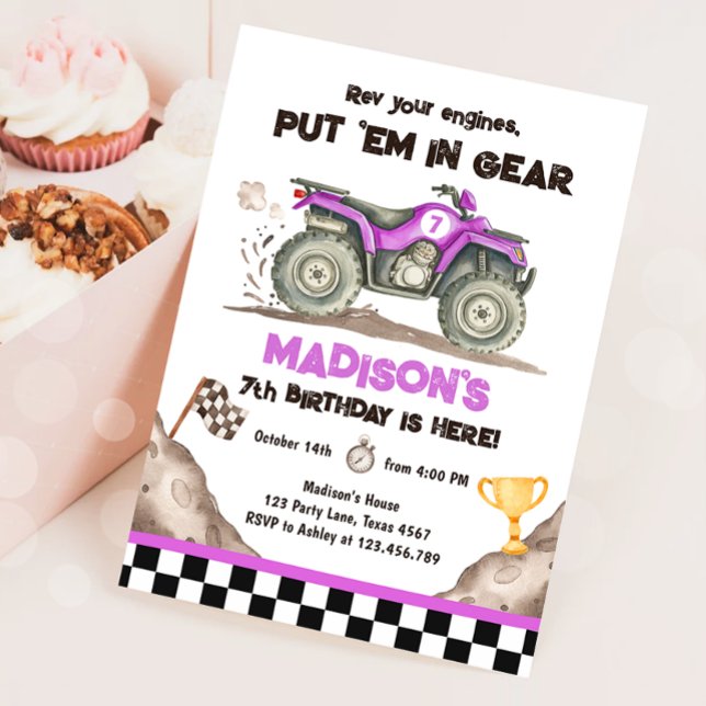 Invitation Quad ATV Dirt Track Off Road Racing Girl Birthday (Créateur téléchargé)