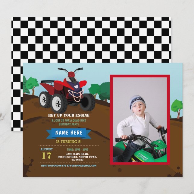Invitation Quad Bike Birthday Invitation Riding Mu (Devant / Derrière)