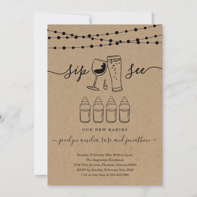Invitation Quadruplets Siroter & Voir Toast Vin & Bière (Devant)