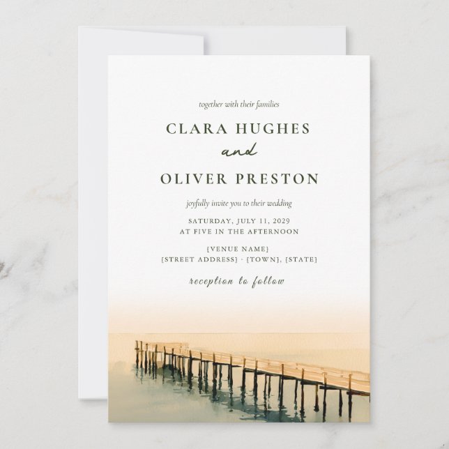 Invitation Quai de Key West à l'heure dorée, mariage à la pla (Devant)