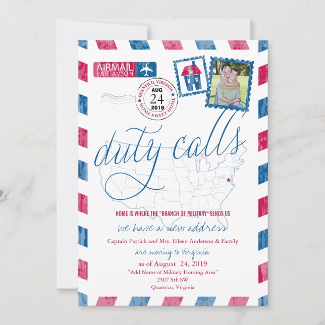 Invitation Quantico, Virginie Militaire Moving Annouement (Devant)