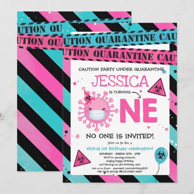 Invitation Quarantaine 1er anniversaire de la fête du 1er ann (Devant / Derrière)