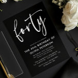 Invitation Quarante | 40ème Blanc moderne sur Noir fête d'ann<br><div class="desc">Cette invitation à la fête du 40e anniversaire, blanche et moderne, présente une typographie moderne et classe. Le mot "quarante" apparaît dans la calligraphie de style script. Parfait pour donner le ton élégant d'une merveilleuse fête du quarantième anniversaire. Le jeu de couleurs de l'invitation est facile à customiser - à...</div>