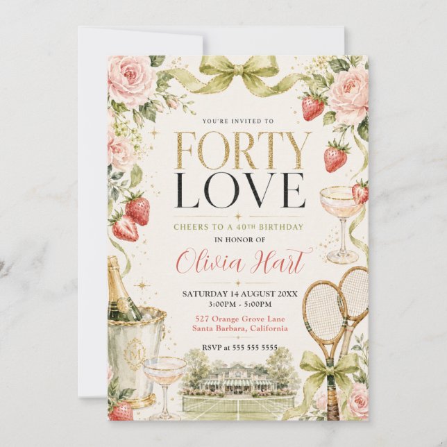Invitation Quarante Amour Tennis Anniversaire (Devant)