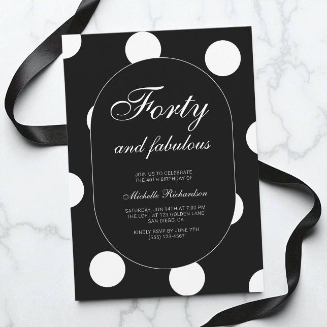 Invitation Quarante ans et fabuleux Anniversaire 40 ans à poi (Forty and Fabulous Polka Dot 40th Birthday Party Invitation)
