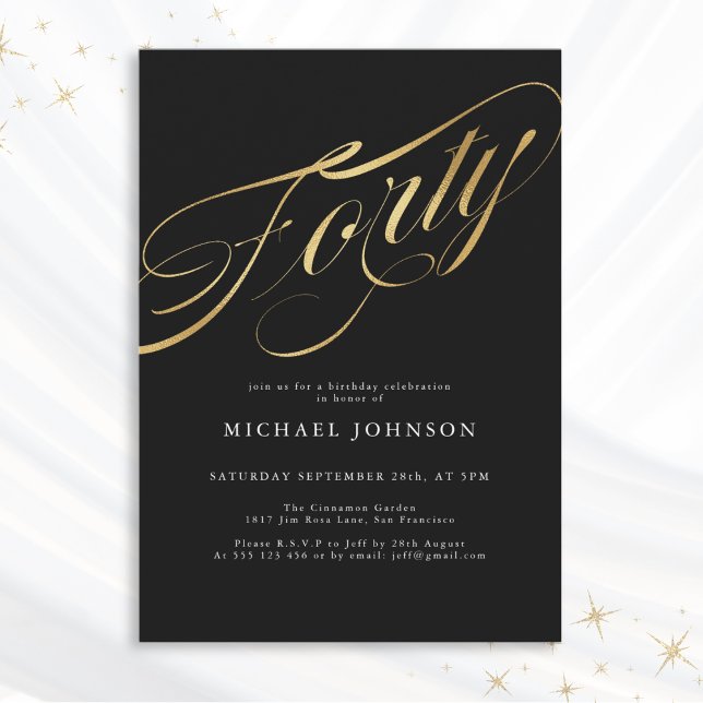 Invitation Quarante Black and Gold Modern 40e anniversaire (Mockup View)