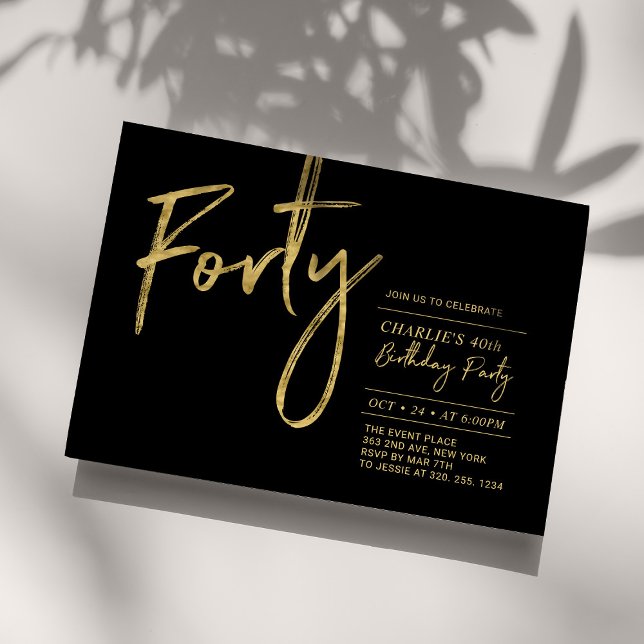 Invitation Quarante | Black & Gold Modern 40th Birthday Party (Créateur téléchargé)
