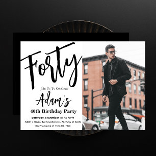 Invitation Quarante Black & White Moderne 40e fête d'annivers
