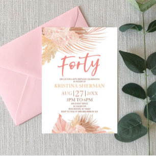 Invitation Quarante Boho rose Floral 40e anniversaire fête