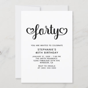 Invitation Quarante Coeurs mignons Script 40e anniversaire