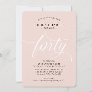 Invitation Quarante élégant anniversaire chic moderne rose pâ