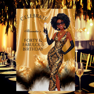 Invitation Quarante Élégant Anniversaire Or Noir Ethnique Fab