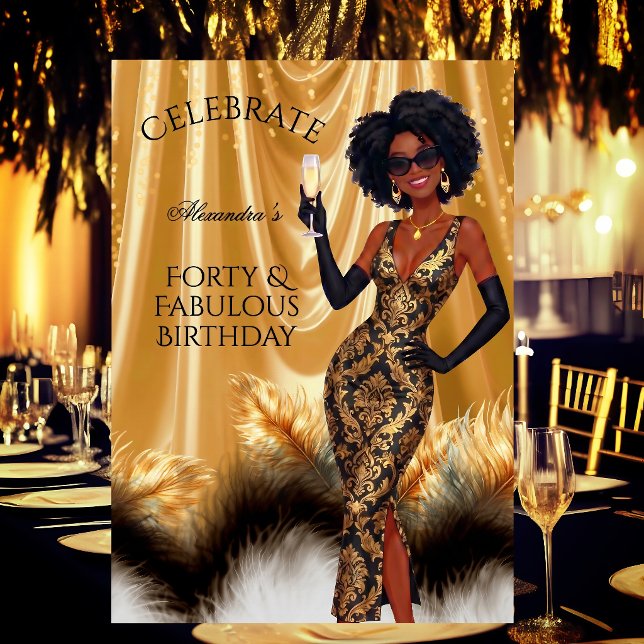 Invitation Quarante Élégant Anniversaire Or Noir Ethnique Fab (Créateur téléchargé)