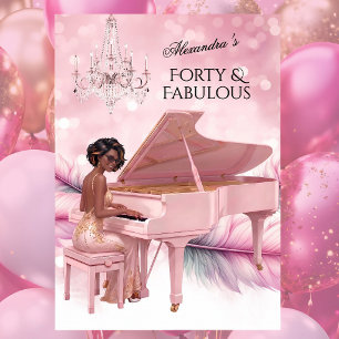 Invitation Quarante élégant fabuleux anniversaire piano rose 