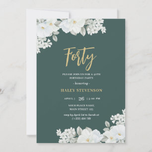 Invitation Quarante Emerald Green & Gold White Floral