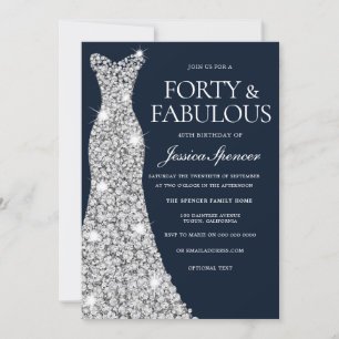 Invitation Quarante et fabuleux argent Dimonds Gown 40e anniv