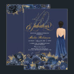Invitation Quarante et fabuleux Elegant Sapphire Anniversaire<br><div class="desc">Sérieusement, ooh la la ! Donnez le ton pour votre fête d'anniversaire luxueusement élégante avec cette invitation, avec une belle figurine et une robe de bal, et fleurs botaniques luxueuses dans les tons marine profonde et bleu saphir avec l'or et le texte blanc élégant. Customisez-le pour votre événement. Consultez la...</div>