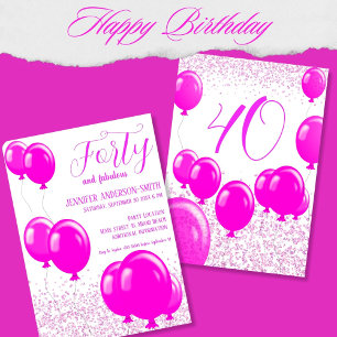 Invitation Quarante et fabuleux fête d'anniversaire Neon rose