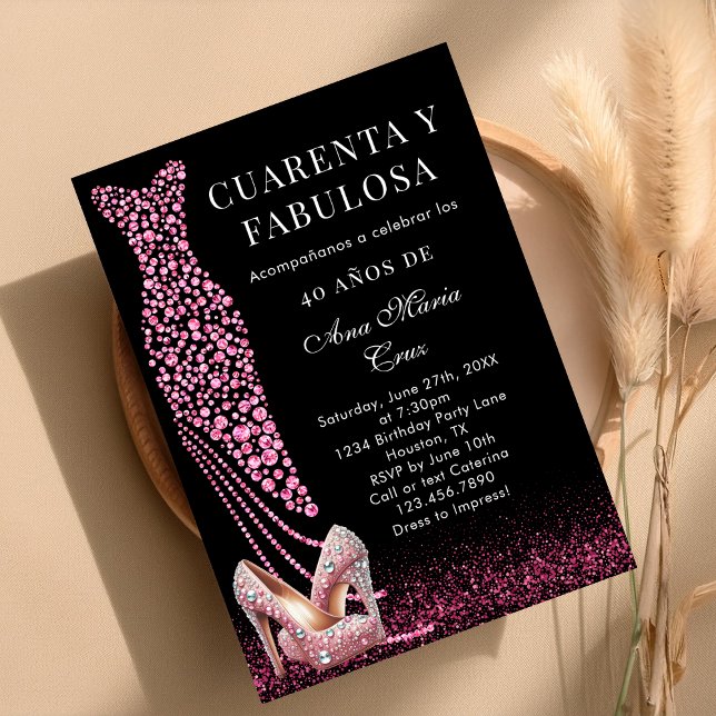 Invitation Quarante et fabuleux Pink Glam espagnol 40e annive (Créateur téléchargé)