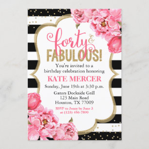 Invitation Quarante et fabuleux Pink Gold Floral 40e annivers
