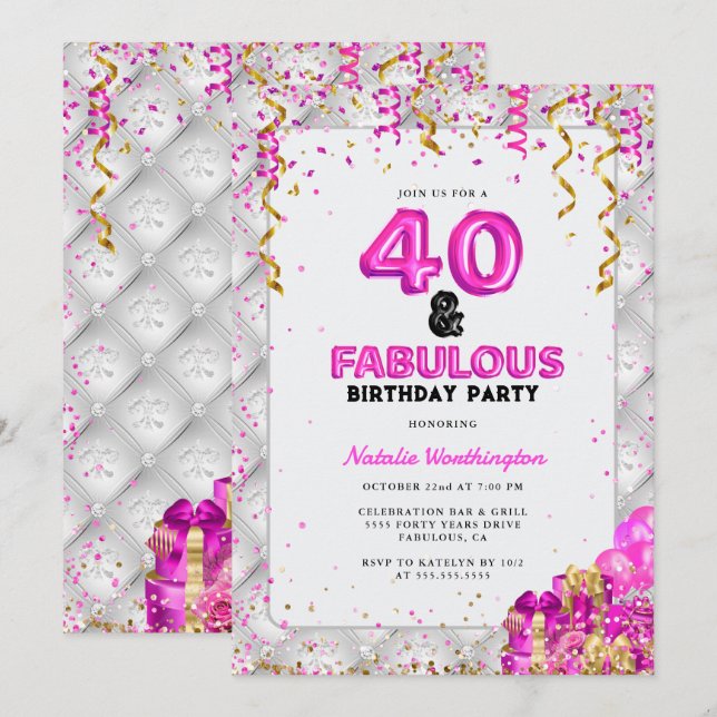 Invitation Quarante fabuleux Gold Pink 40e anniversaire (Devant / Derrière)