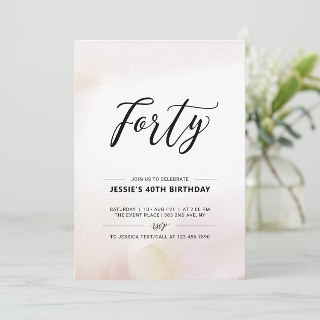 Invitation Quarante | Fête d'anniversaire minimal 40 ans aqua (Debout devant)