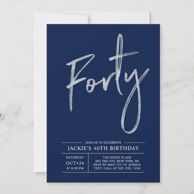 Invitation Quarante | Fête d'anniversaire moderne 40 ans Arge (Devant)