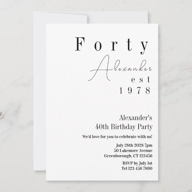 Invitation Quarante minimum 40e fête d'anniversaire (Devant)