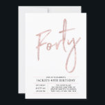 Invitation Quarante | Modern Brush Rose Gold 40th Birthday Pa<br><div class="desc">Célébrez votre journée spéciale avec cette simple et élégante invitation à la fête du 40e anniversaire. Ce design comprend un script de brosse chic "Quarante" avec une mise en page propre en noir & rose couleur or combo. D'autres conceptions et fournitures de fête sont disponibles à ma boutique BaraBomDesign.</div>