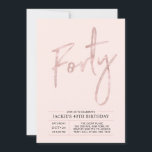 Invitation Quarante | Modern Brush Rose Gold 40th Birthday Pa<br><div class="desc">Célébrez votre journée spéciale avec cette simple et élégante invitation à la fête du 40e anniversaire. Ce design comprend un script de brosse chic "Quarante" avec une mise en page propre en noir & rose couleur or combo. D'autres conceptions et fournitures de fête sont disponibles à ma boutique BaraBomDesign.</div>