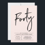 Invitation Quarante | Modern Pink 40th Birthday Party<br><div class="desc">Célébrez votre journée spéciale avec cette simple et élégante invitation à la fête du 40e anniversaire. Ce design comprend un script de brosse chic "Quarante" avec une mise en page propre en noir et rose vif combo couleur. D'autres designs sont disponibles dans ma boutique BaraBomDesign.</div>