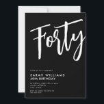 Invitation Quarante moderne noir et blanc 40e anniversaire<br><div class="desc">Quarante moderne noir et blanc 40e anniversaire Invitation</div>