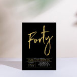 Invitation Quarante | Moderne Or & Noir 40e Fête d'Anniversai<br><div class="desc">Célébrez votre jour spécial avec cette invitation simple et élégante pour une fête d'anniversaire de 40 ans. Ce design présente un chic "Quarante" écrit en brush script avec une mise en page épurée dans une combinaison de couleurs noir et or. Plus de designs et de fournitures pour fête sont disponibles...</div>