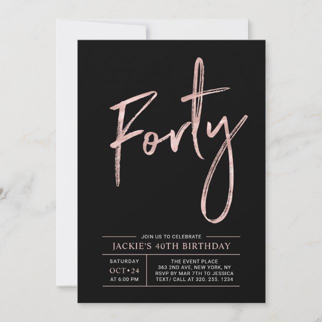 Invitation Quarante | Moderne Rose Gold Anniversaire 40 ans F (Devant)