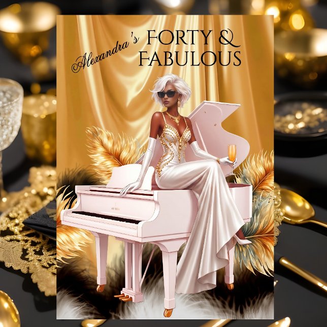 Invitation Quarante Piano Blanc Or Élégant Fabuleux Anniversa (Créateur téléchargé)
