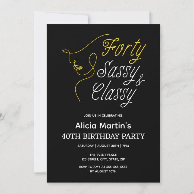 Invitation Quarante Sassy & Classy Gold Black 40e anniversair (Devant)